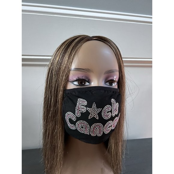 Breast Cancer Awareness F*ck Cancer Bling Face Mask Rhinestone - Picture 3 of 11